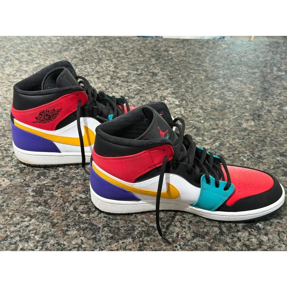 Air Jordan 1 Mid Multi-Color Red Blue Yellow Black 554724-125 Mens‎ 9.5
